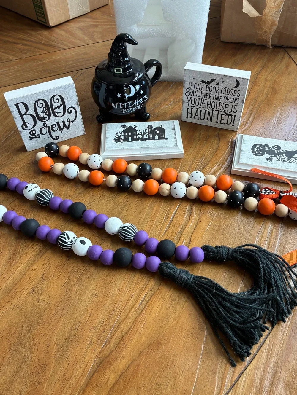 Halloween Coffee Bar Decor Wood Beaded Garland - Signs and Mug Set- Classroom